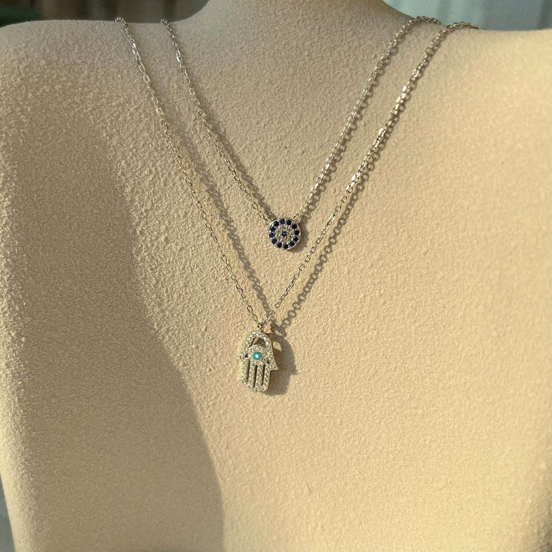 [AuraEcho]Demon Eye Hamsa Palm Necklace