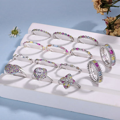 [AuraEcho]Exquisite Multicolored Emerald Cut Daily Ring