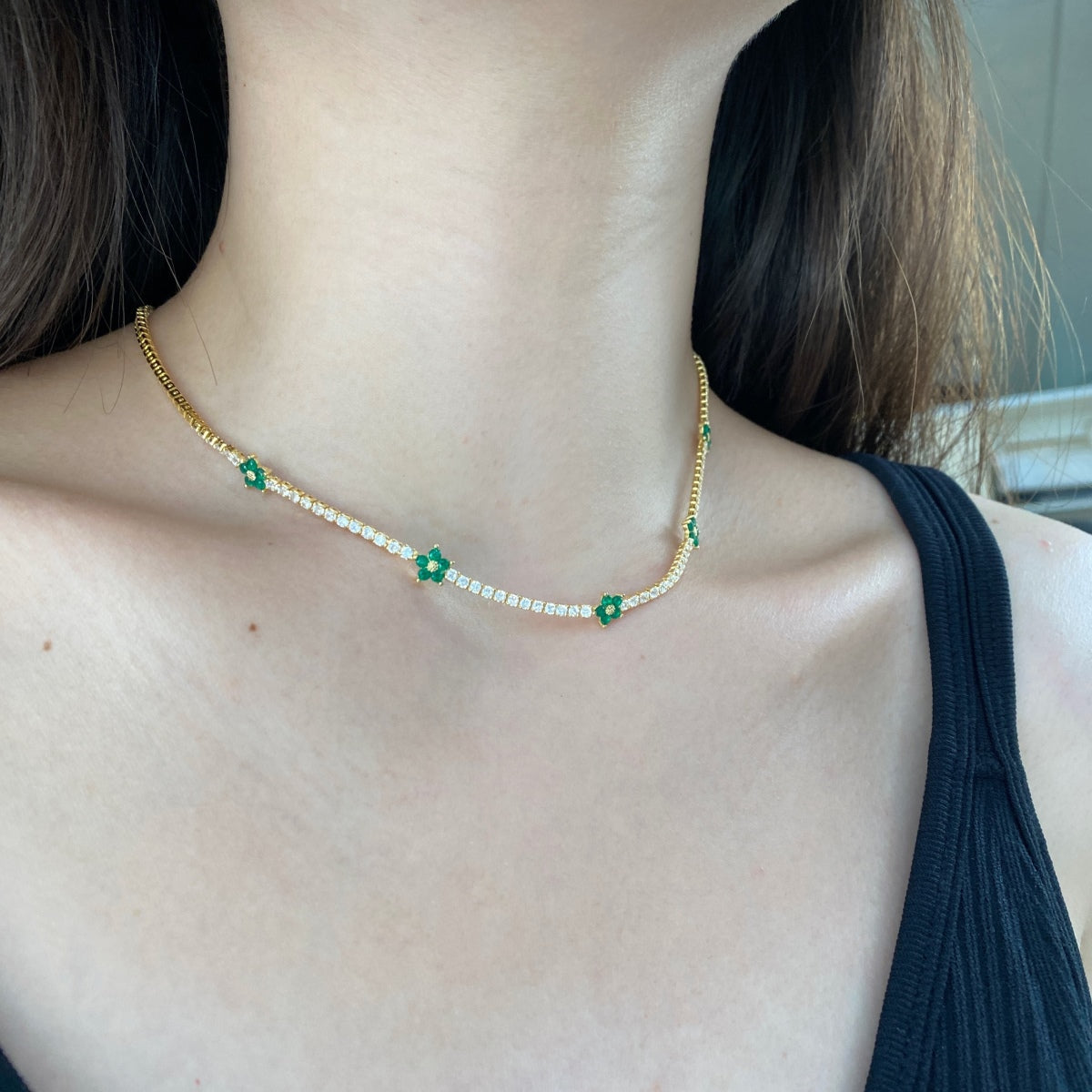 [AuraEcho]Luxurious Colorful Flower Tennis Necklace