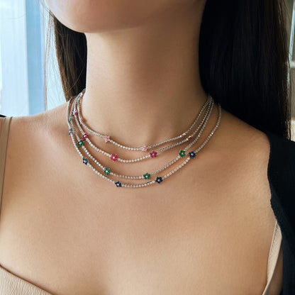 [AuraEcho]Luxurious Colorful Flower Tennis Necklace