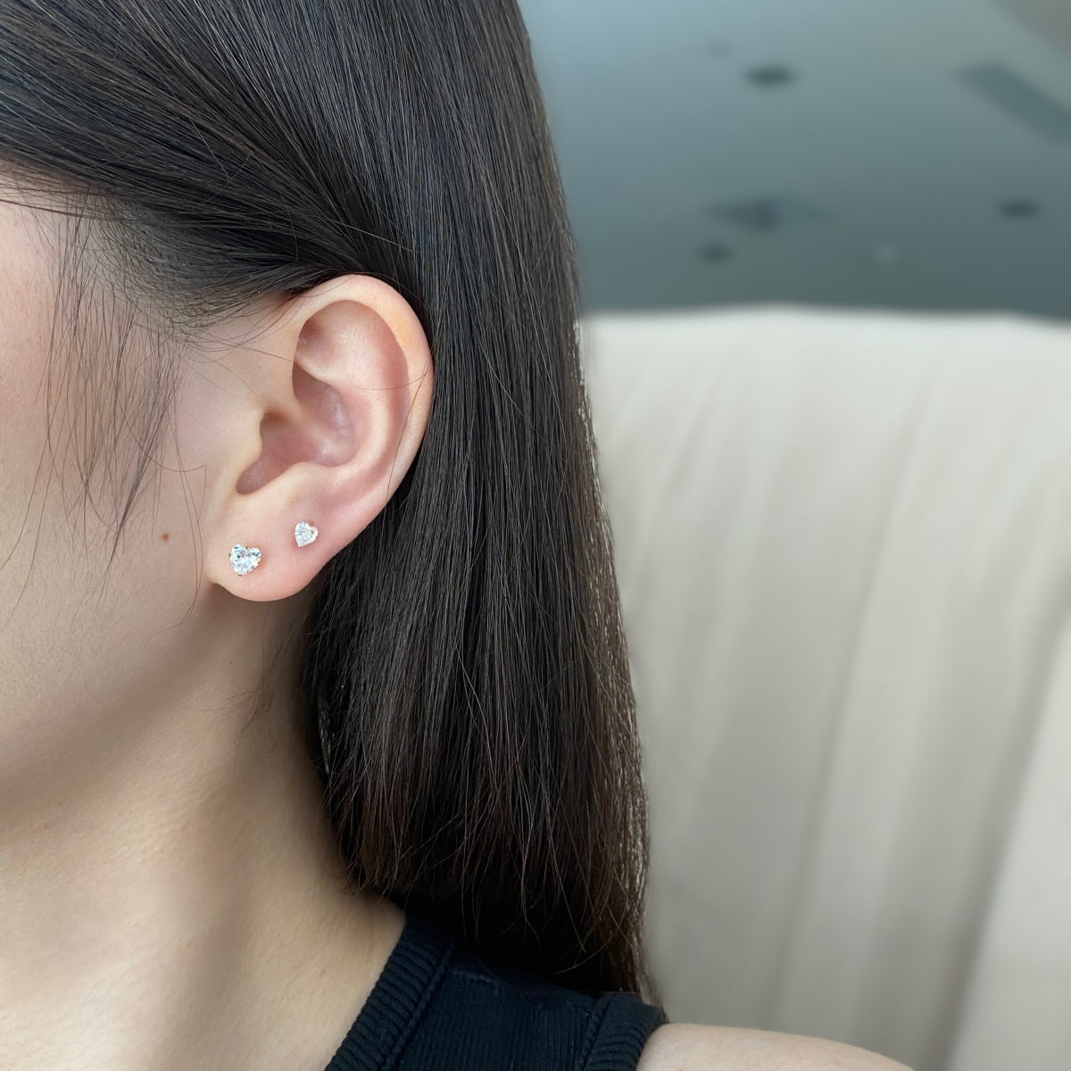 [AuraEcho]Sparkling Heart Shaped Simple Earrings