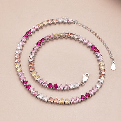 [AuraEcho]Sparkling Colorful Full Heart Tennis Necklace