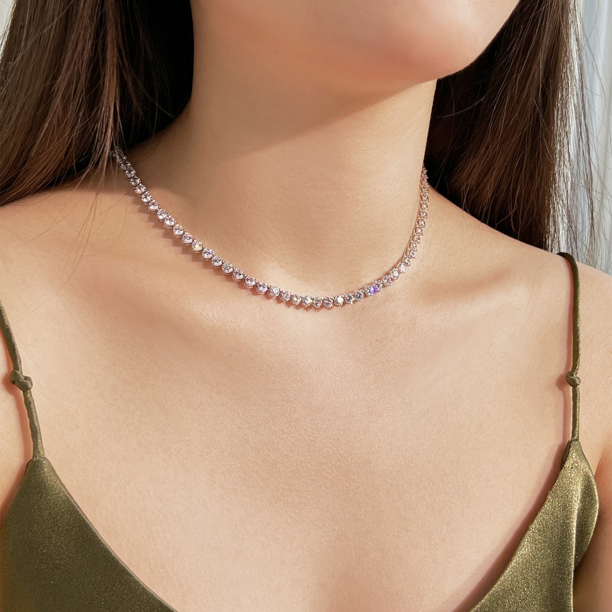 [AuraEcho]Ornate Heart Cut Tennis Necklace