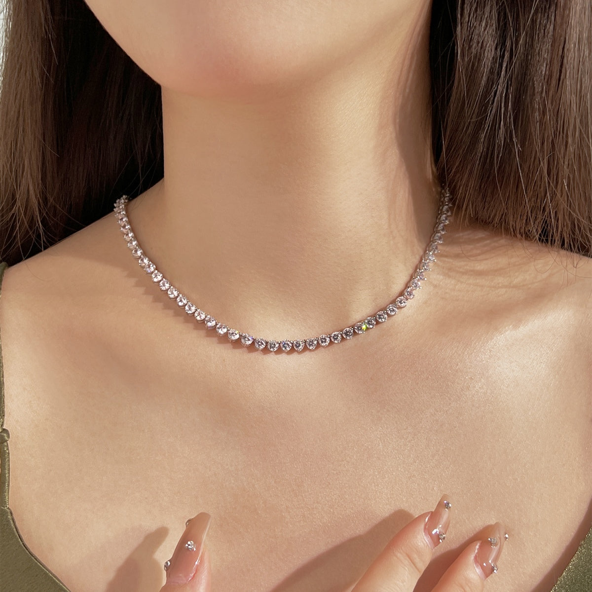 [AuraEcho]Ornate Heart Cut Tennis Necklace