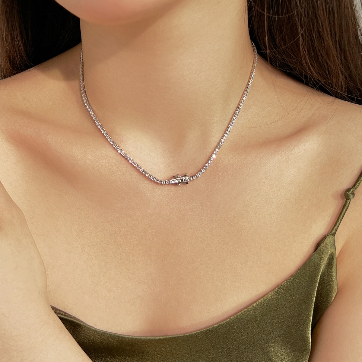 [AuraEcho]Delicate Round Shape Tennis Necklace
