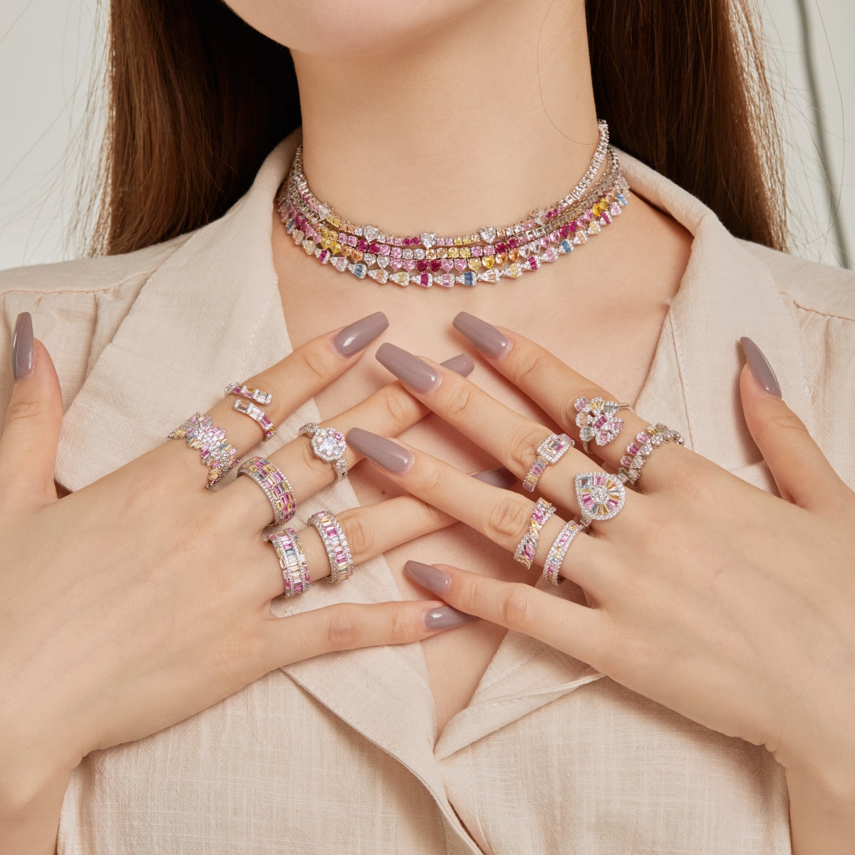 [AuraEcho]Sparkling Colorful Full Heart Tennis Necklace