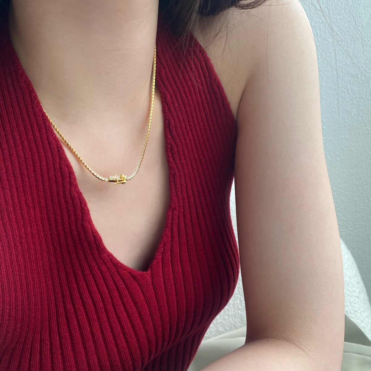 [AuraEcho]Delicate Round Shape Tennis Necklace