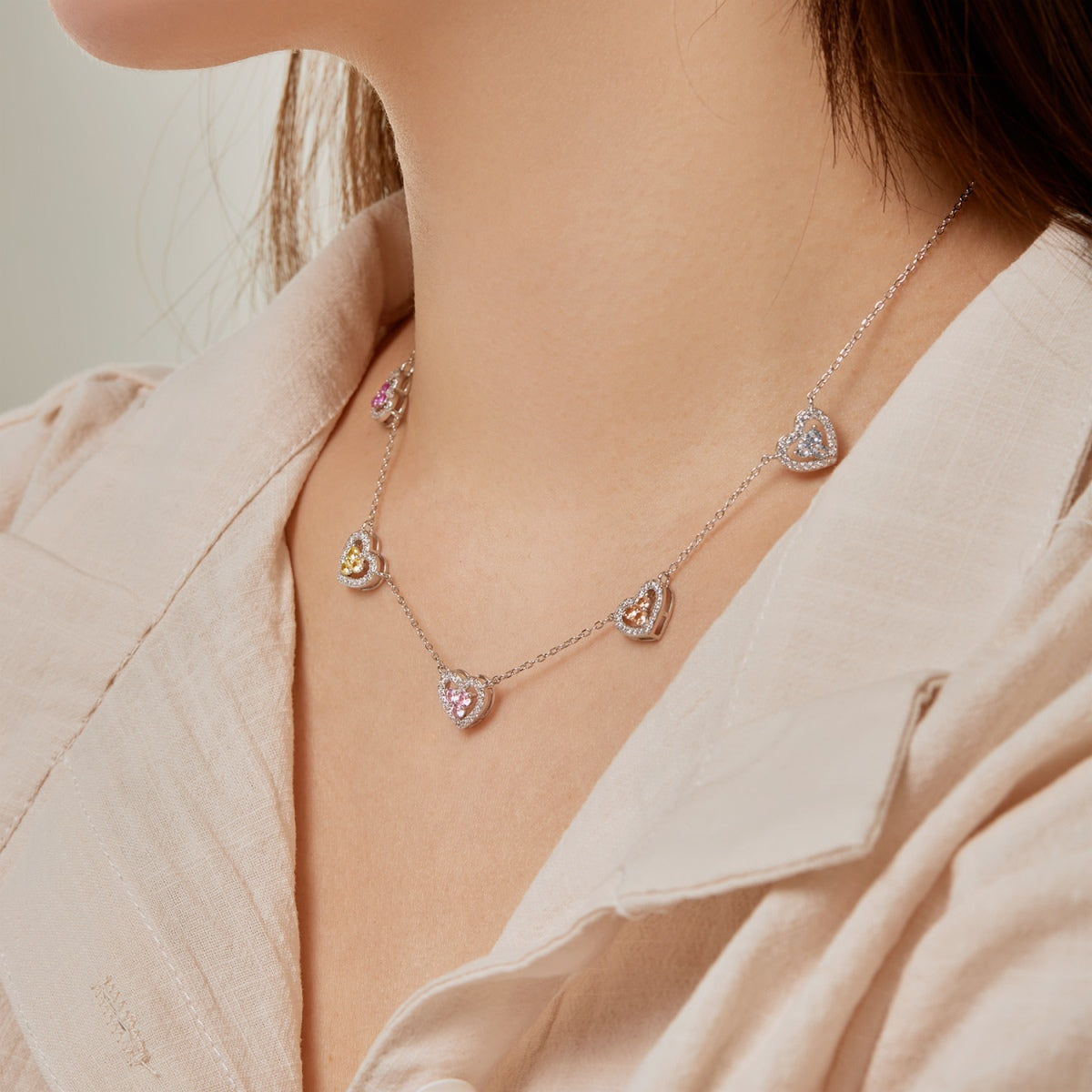 [AuraEcho]Sparkling Five Heart Necklace