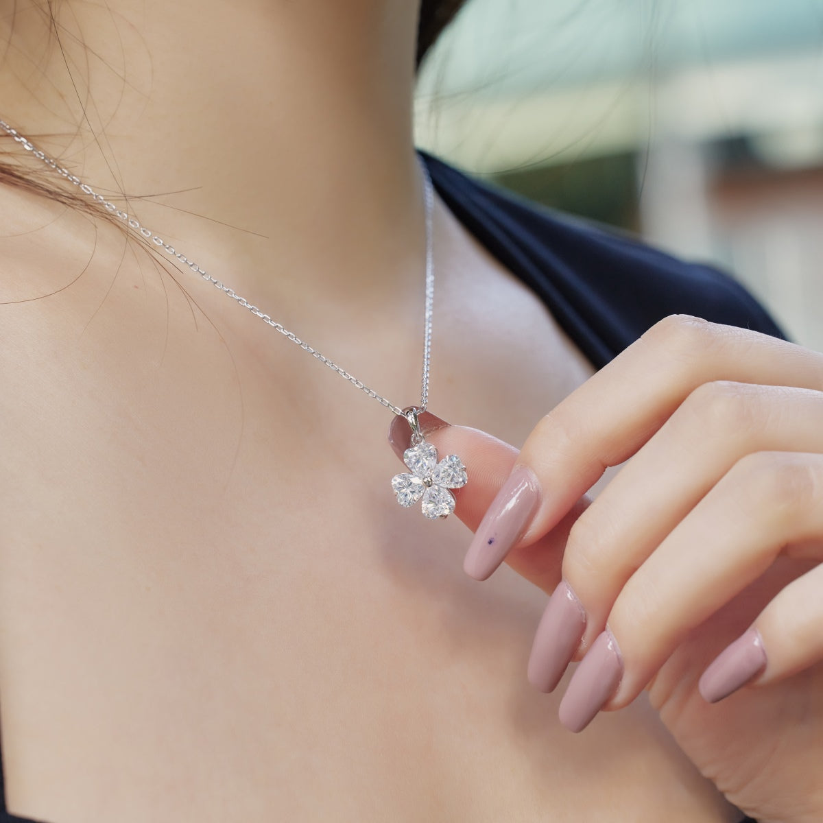[AuraEcho]Heart-Shaped Four-Leaf Clover Bead Necklace