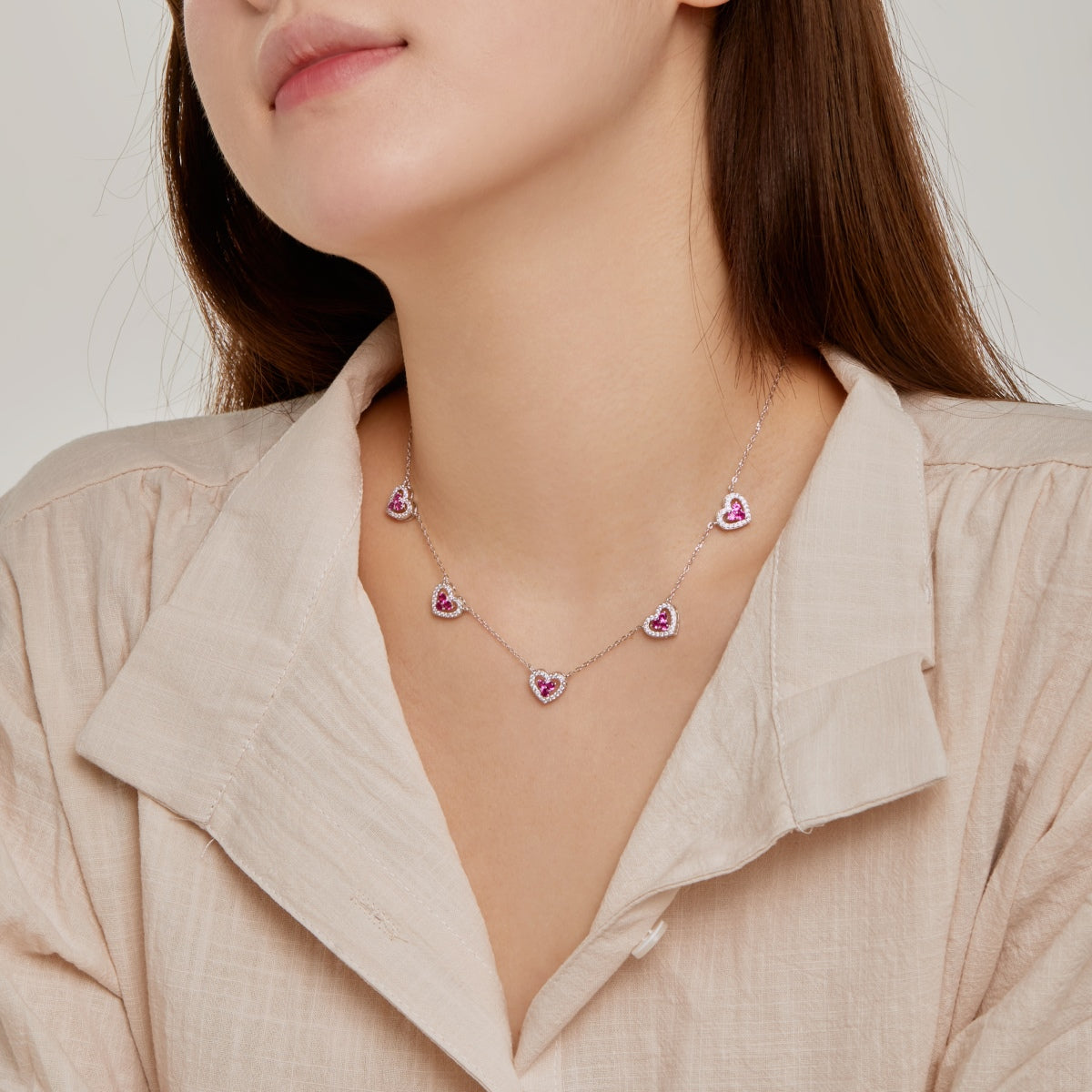 [AuraEcho]Sparkling Five Heart Necklace