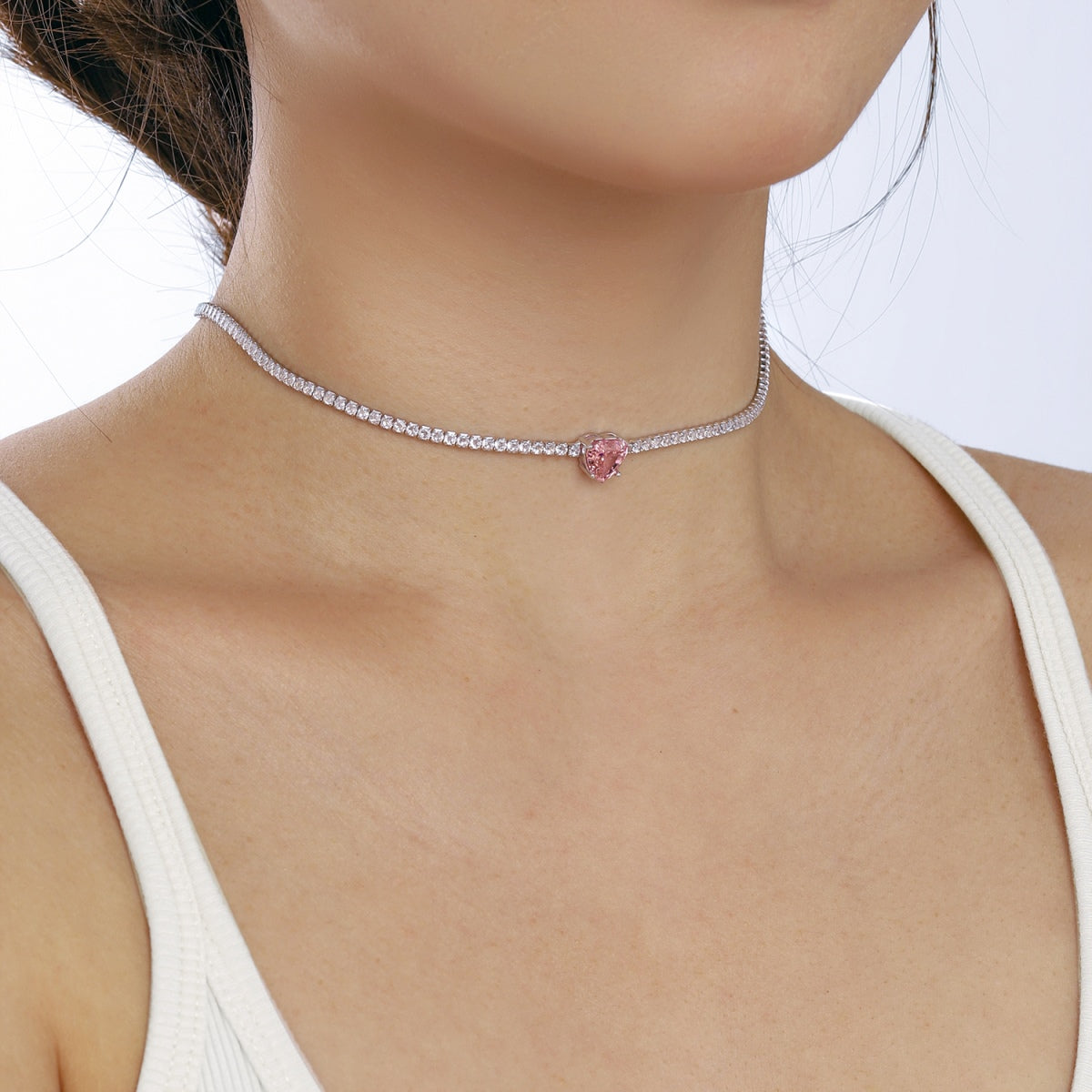 [AuraEcho]2.0 Carat Sparkling Tennis Heart Cut Necklace