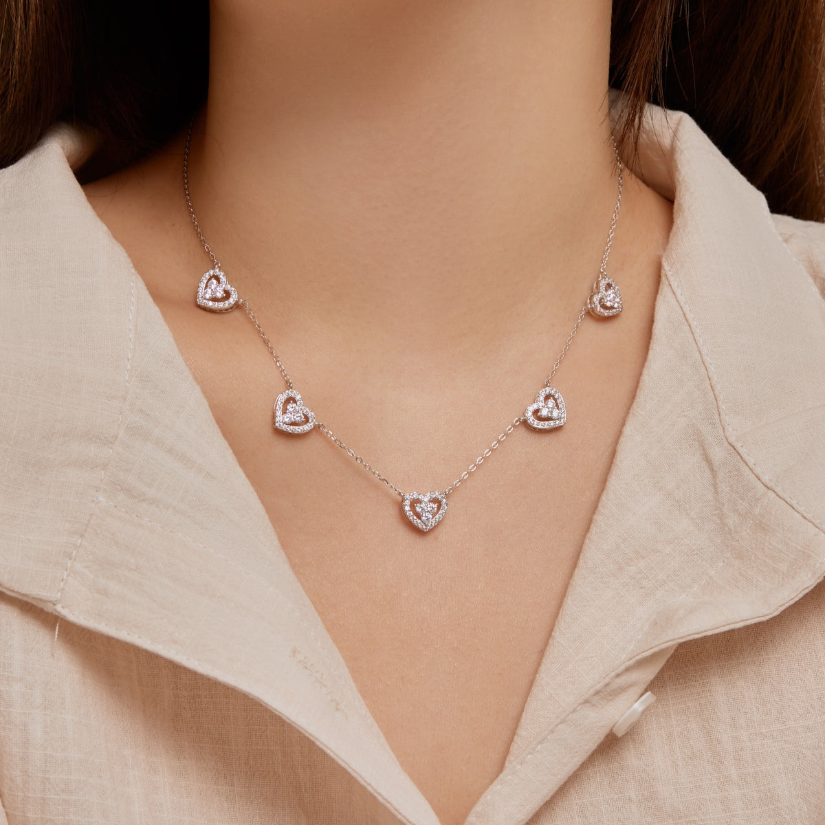 [AuraEcho]Sparkling Five Heart Necklace