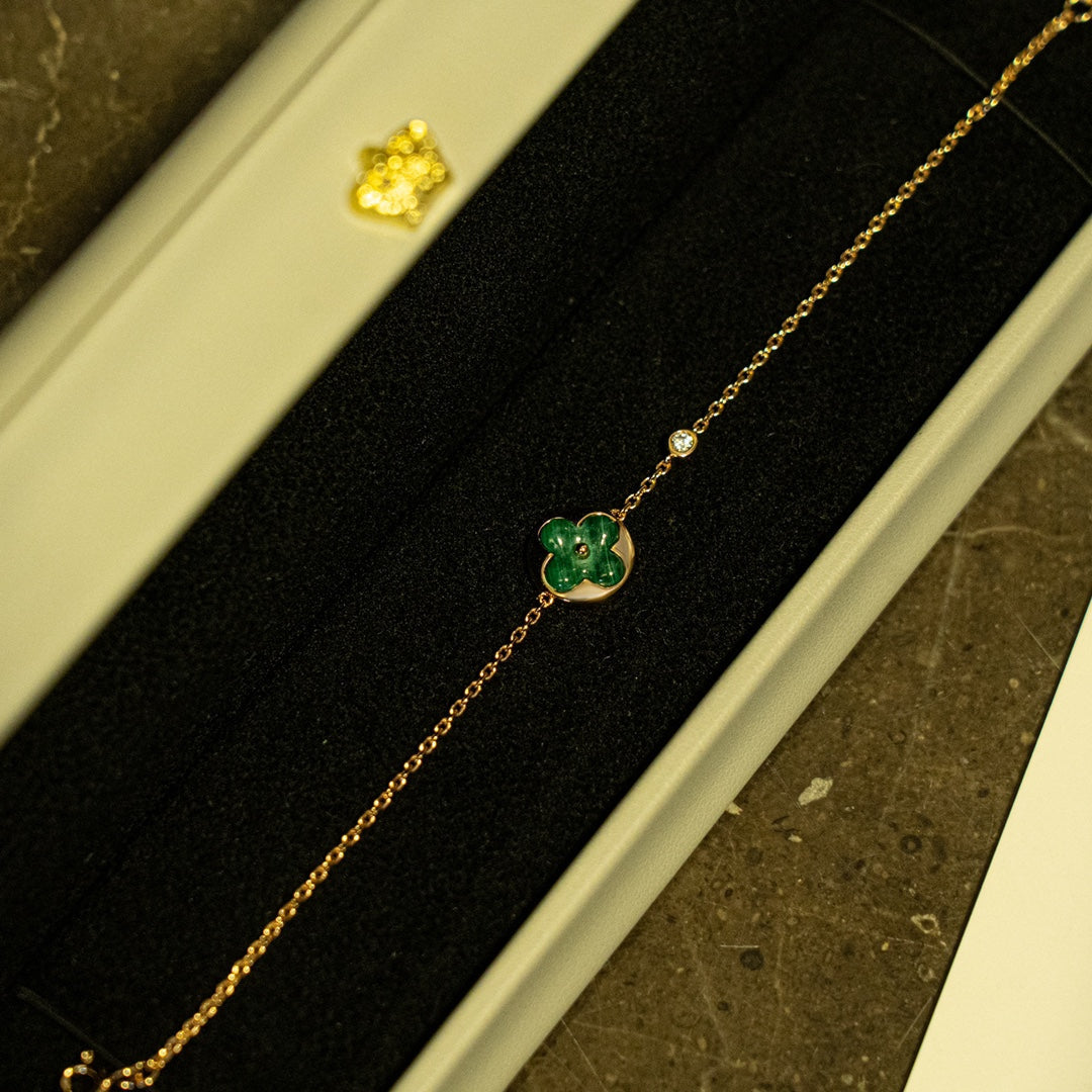 [AuraEcho]SUN MALACHITE 1 DIAMOND PINK GOLD BRACELET
