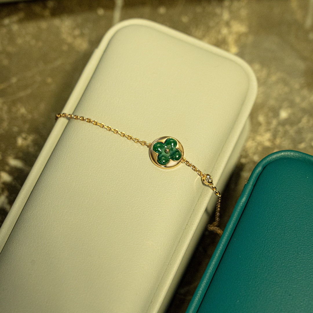 [AuraEcho]SUN MALACHITE 1 DIAMOND PINK GOLD BRACELET