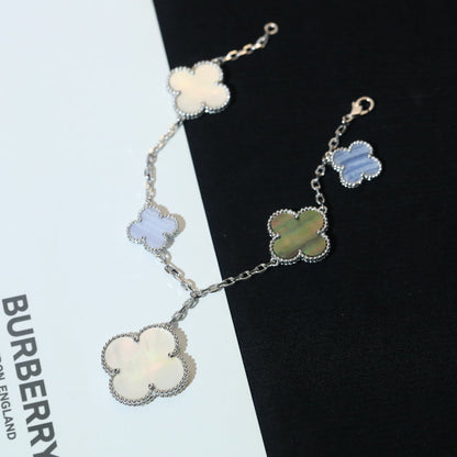 [AuraEcho]CLOVER BRACELET 5 MOTIFS MOP CHALCEDONY SILVER