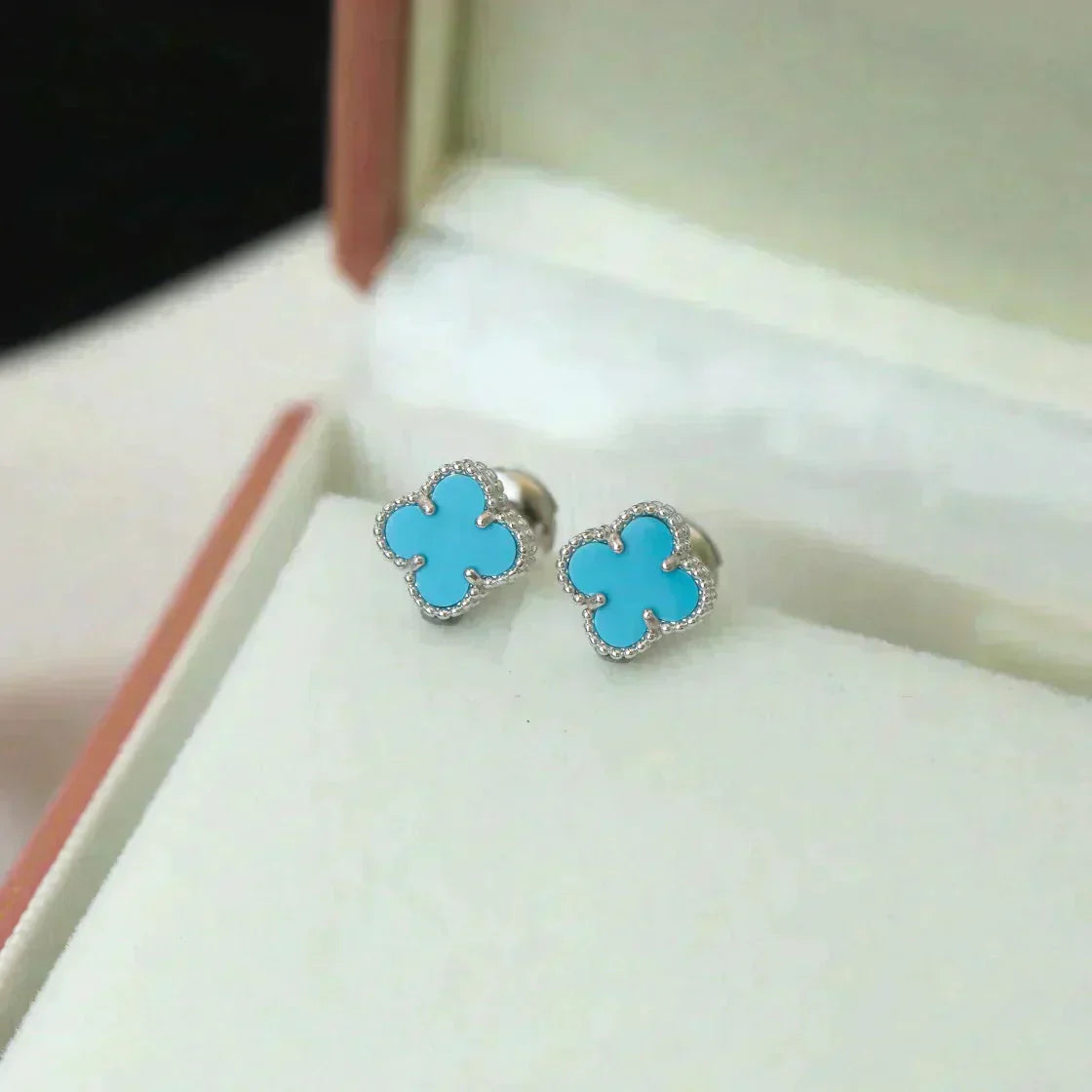 [AuraEcho]CLOVER MINI 9.5MM ONYX STUD EARRINGS SILVER
