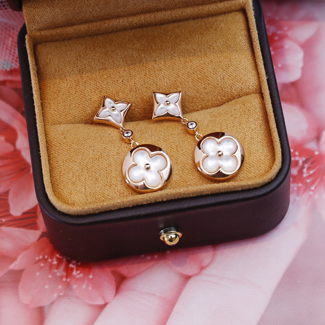 [AuraEcho]STAR AND SUN PINK GOLD MOP DROP EARRINGS