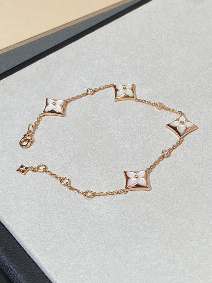 [AuraEcho]STAR 4 MOTIF MOP DIAMOND PINK GOLD BRACELET