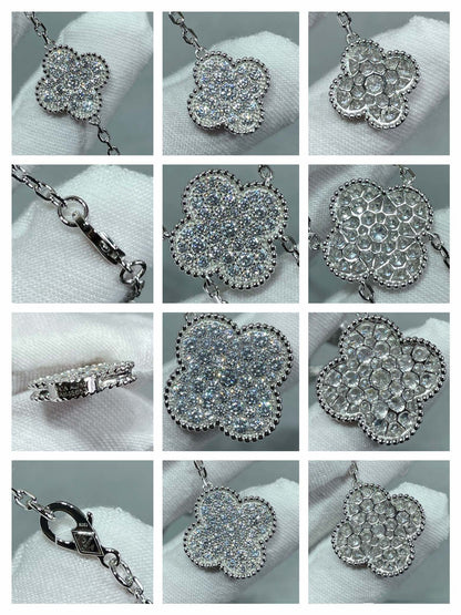 [AuraEcho]CLOVER 6 MOTIF DIAMOND PAVED NECKLACE