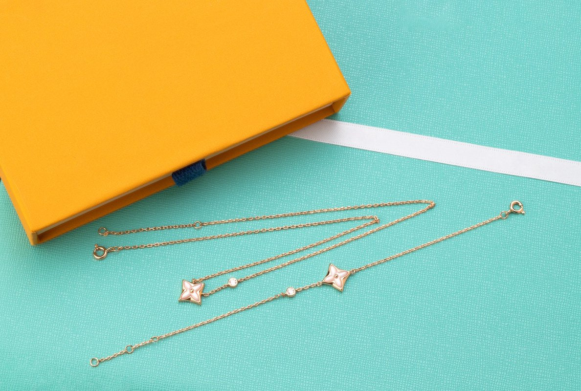 [AuraEcho]STAR PINK MOP 1 DIAMOND PINK GOLD NECKLACE