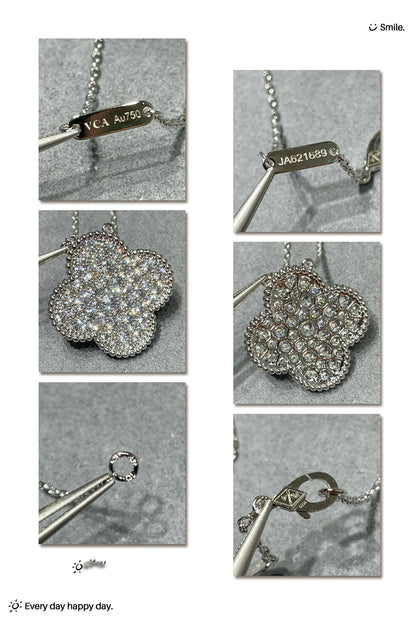 [AuraEcho]CLOVER 25MM LARGE PENDANT DIAMOND PAVED SILVER NECKLACE