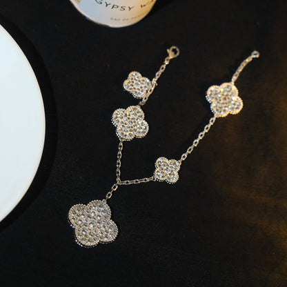 [AuraEcho]CLOVER BRACELET 5 MOTIF SILVER DIAMOND PAVED