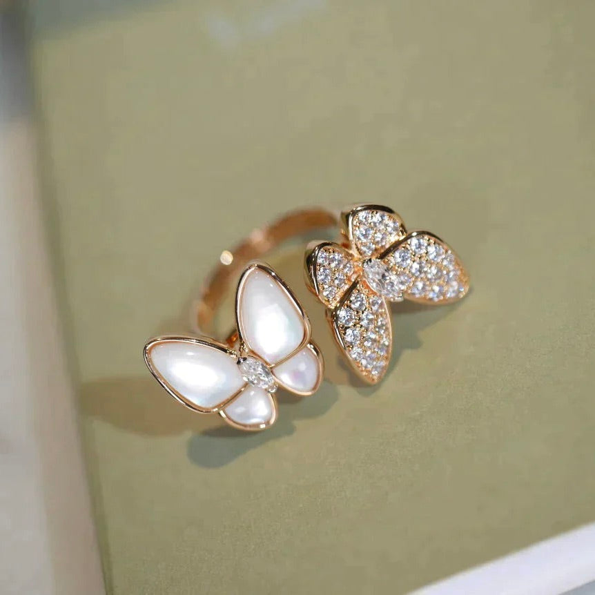 [AuraEcho]TWIN BUTTERFLY DIAMOND MOP RING