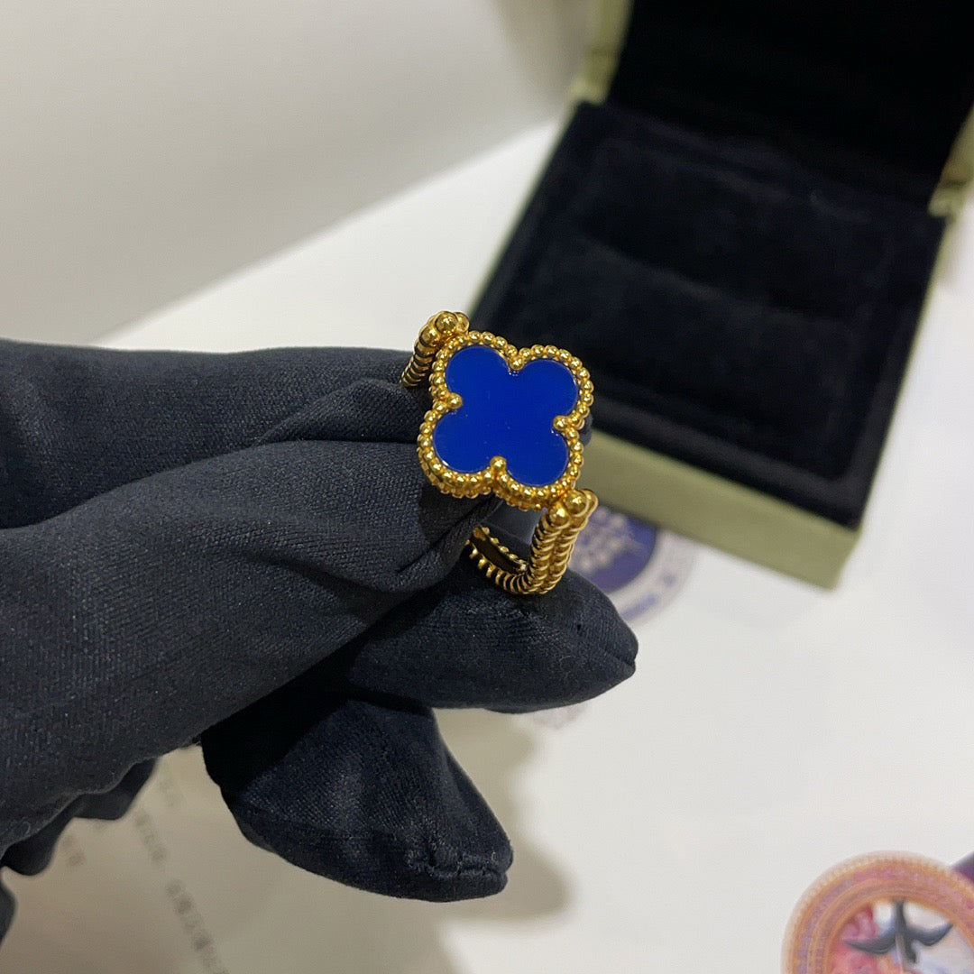 [AuraEcho]CLOVER RIVERSIBLE BLUE AGATE RING