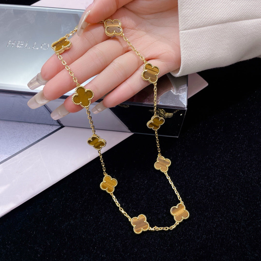 [AuraEcho]CLOVER 10 MOTIFS TIGER EYE NECKLACE