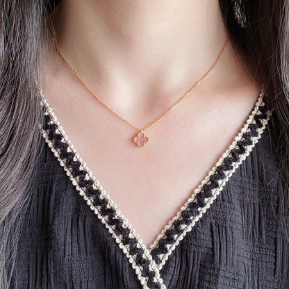 [AuraEcho]CLOVER 15MM PINK MOTHER-OF-PEARL SINGLE FLOWER NECKLACE