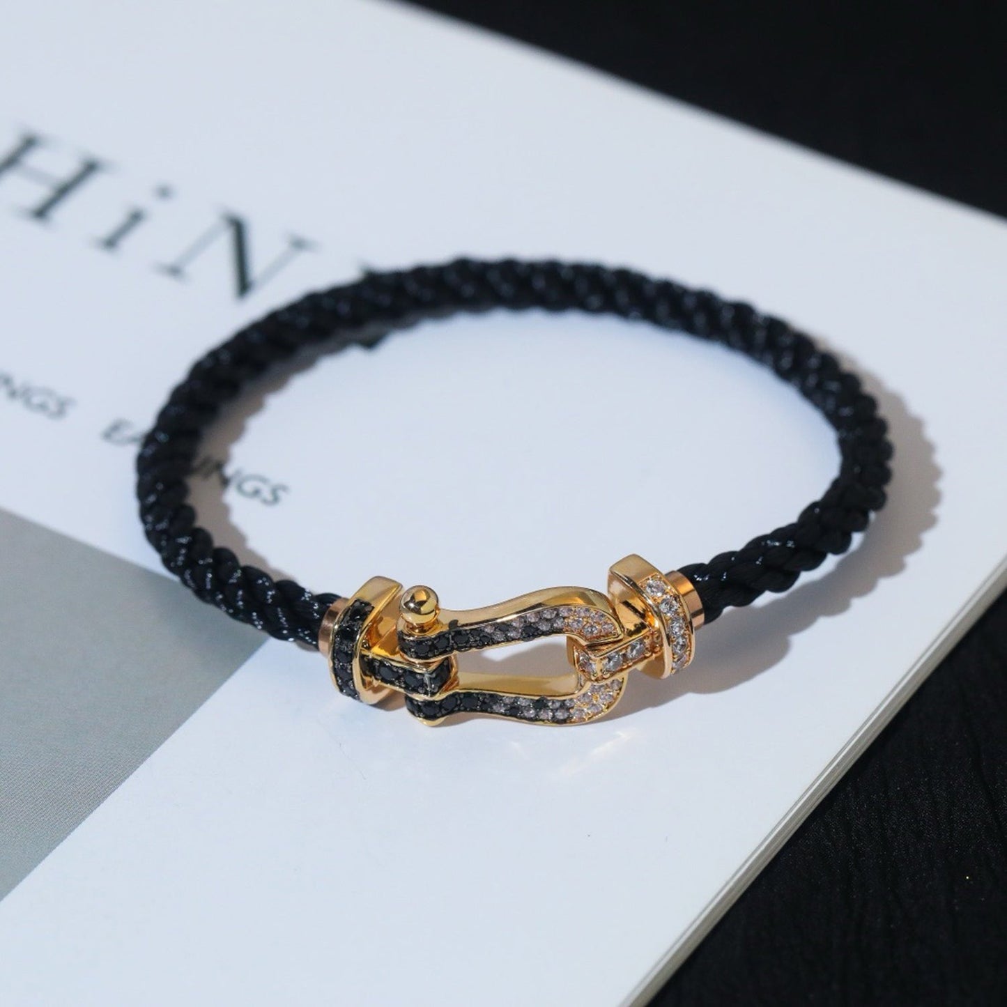 [AuraEcho]FORCE LARGE HORSESHOE BLACK WHITE DIAMOND BRACELET SILVER