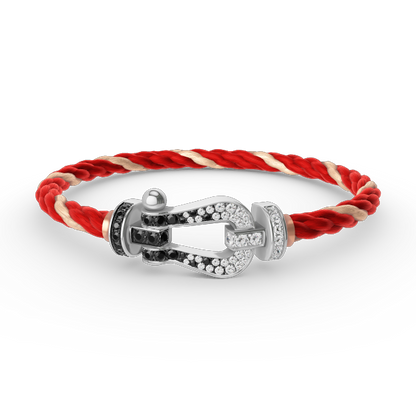 [AuraEcho]FORCE LARGE HORSESHOE BLACK WHITE DIAMOND BRACELET SILVER